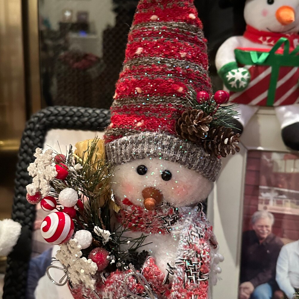 McMitten Snowman, Plush Sitting Snowman, Farmhouse Christmas Decor