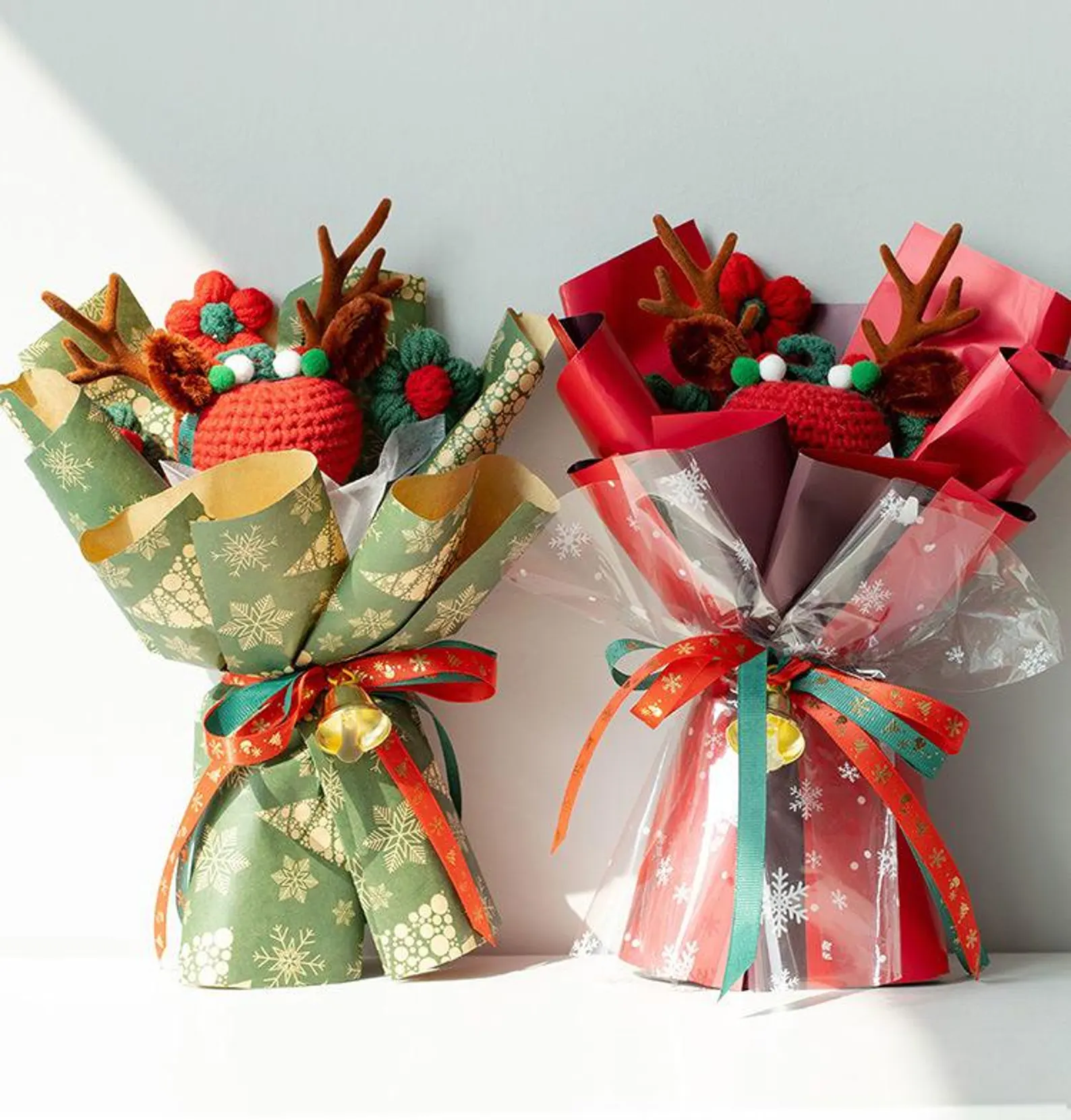 Handmade Crochet Reindeer Bouquet Christmas Flower Holiday Decor  