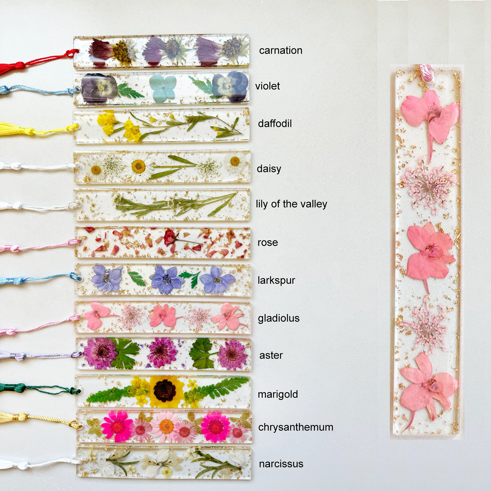 Personalized Name Resin Flowers 5.5 Inch Bookmark With Tassel Custom Gift 