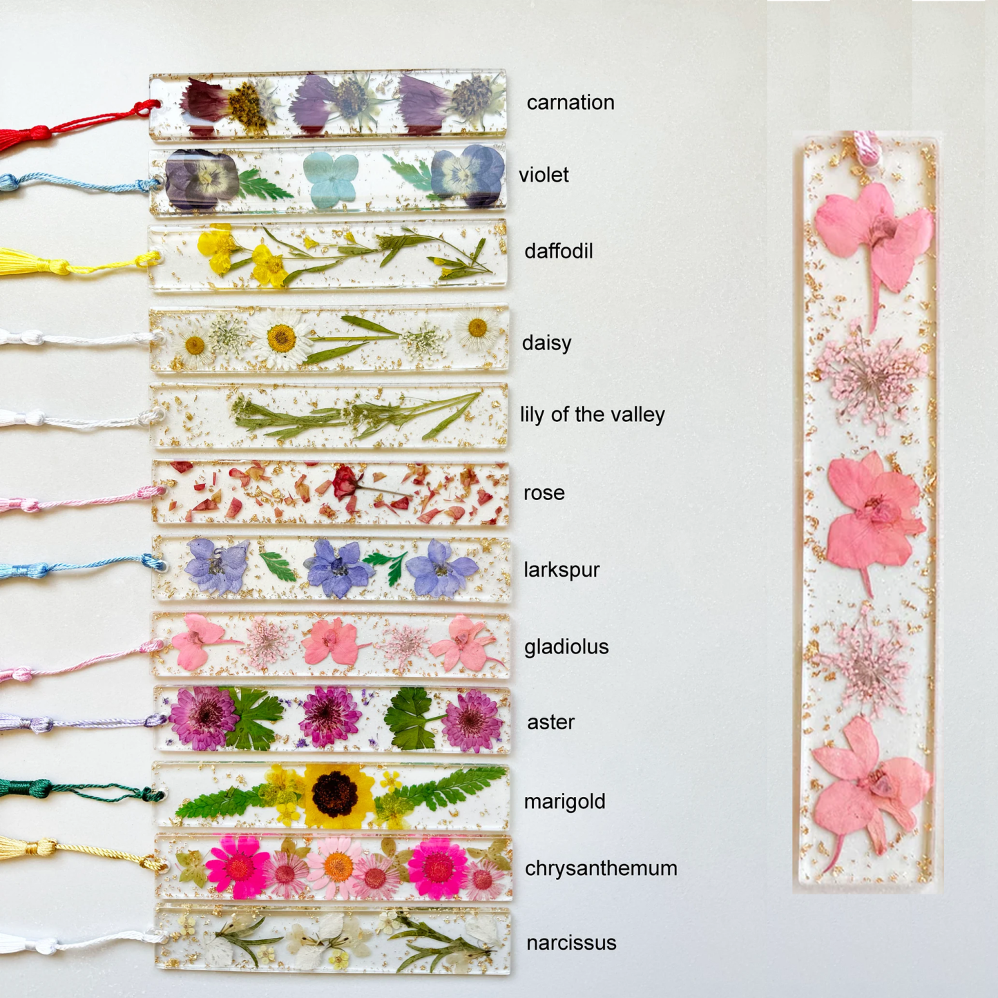 Personalized Name Resin Flowers 5.5 Inch Bookmark With Tassel Custom Gift 