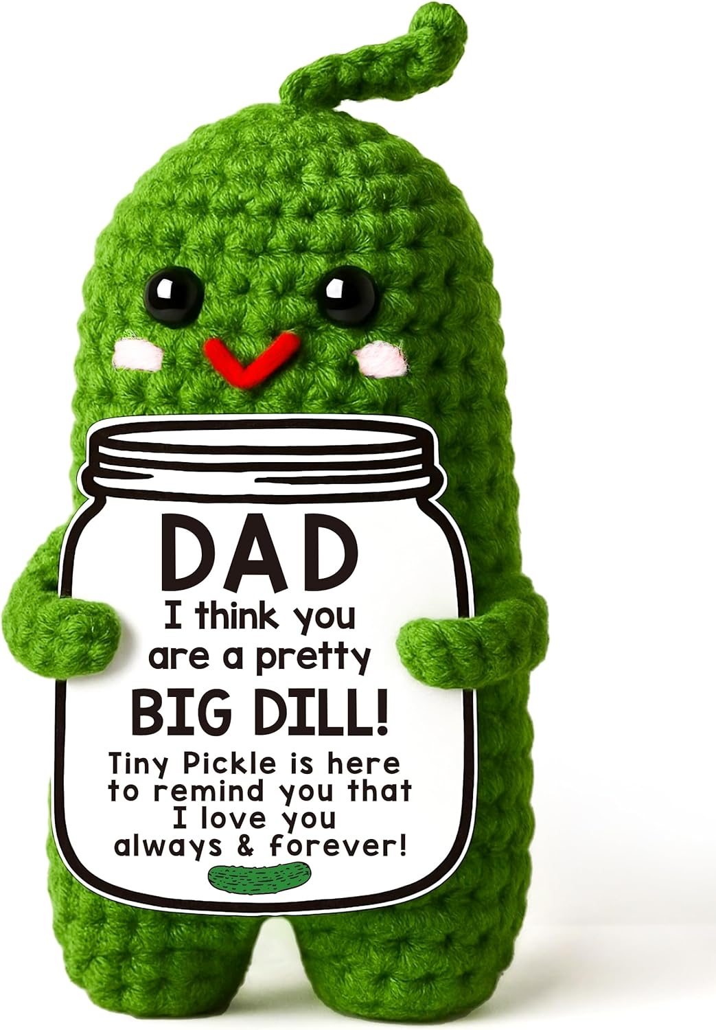 Fathers Day Gifts from Daughter or Son - Funny Crochet Pickle Plush with Heart Card,Cute Handmade Present,Unique Stocking Stuffer for Women Wife Grandma Mother