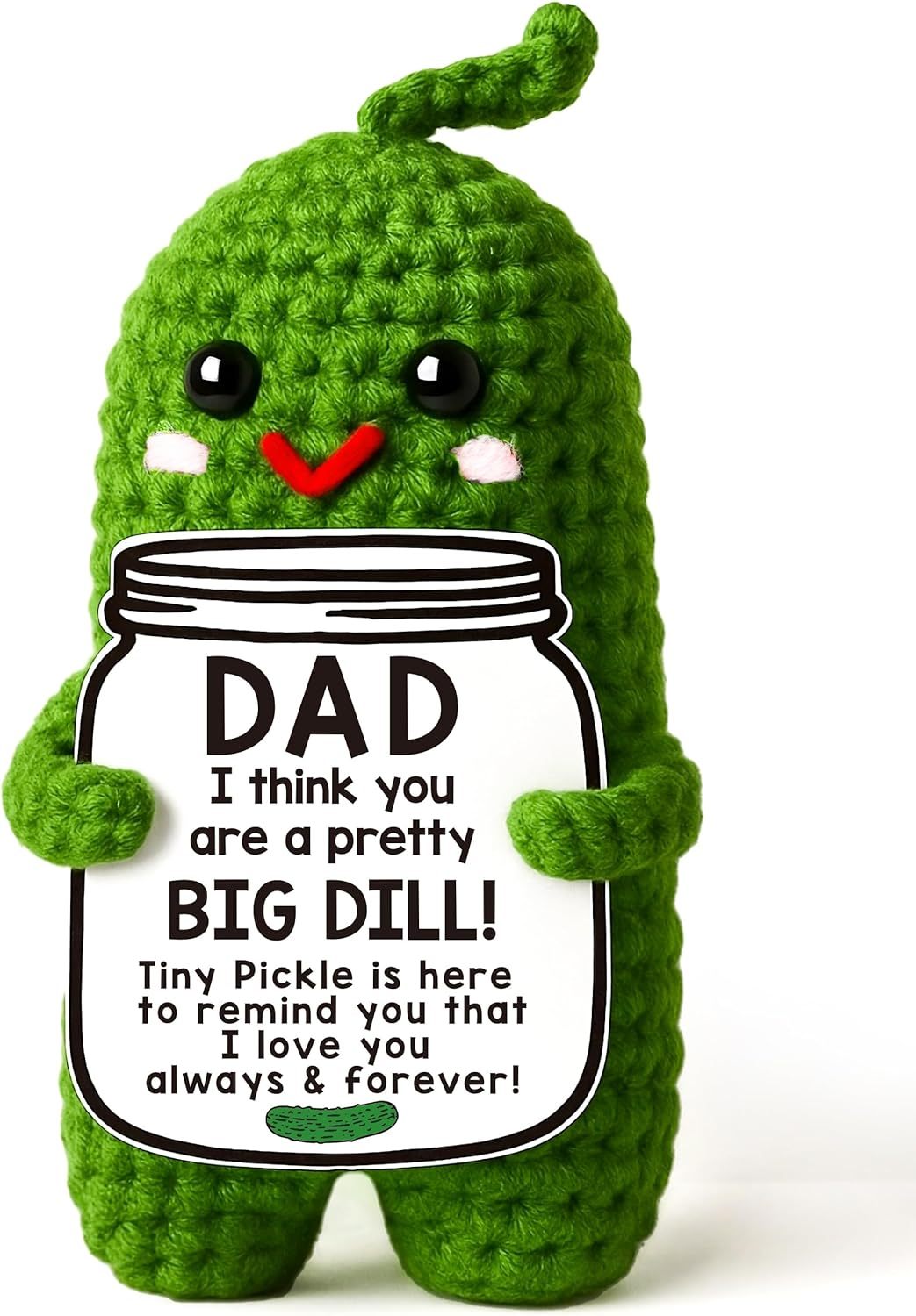 Fathers Day Gifts from Daughter or Son - Funny Crochet Pickle Plush with Heart Card,Cute Handmade Present,Unique Stocking Stuffer for Women Wife Grandma Mother