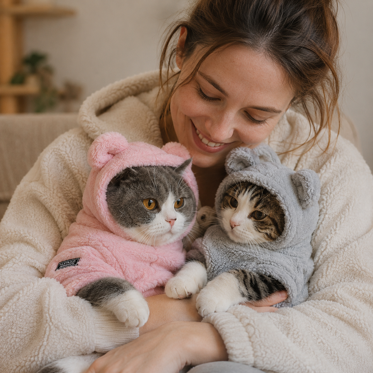 Cat Ear Hoodie – Soft Plush Fleece Cat Hoodie, Warm Cat Clothes with Cute Bear Ears for Cats of All Sizes