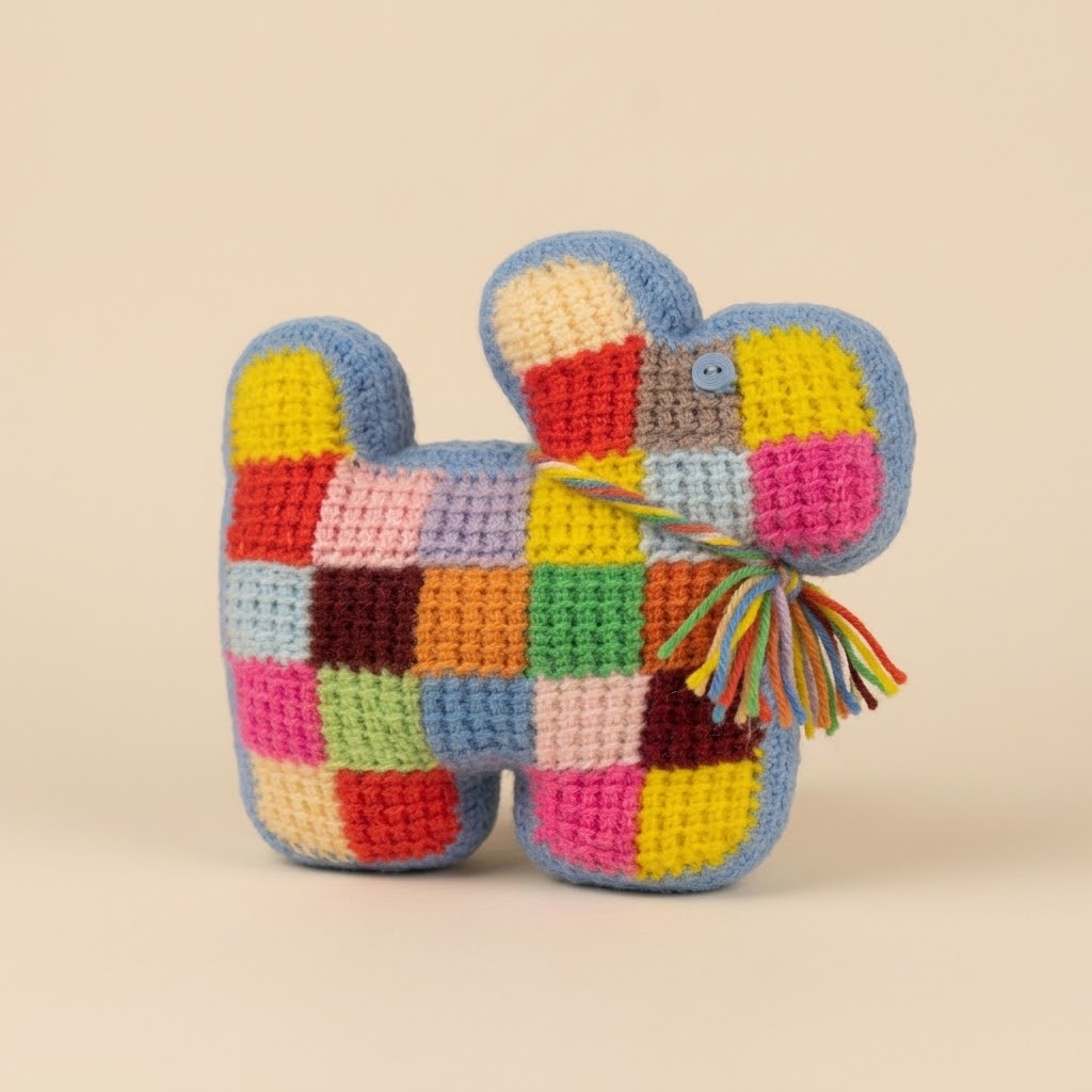 Colorful Dog Plush, Handmade Patchwork Dog Doll, Cute Handmade Stuffed Doll, Soft Crochet Animal Toy