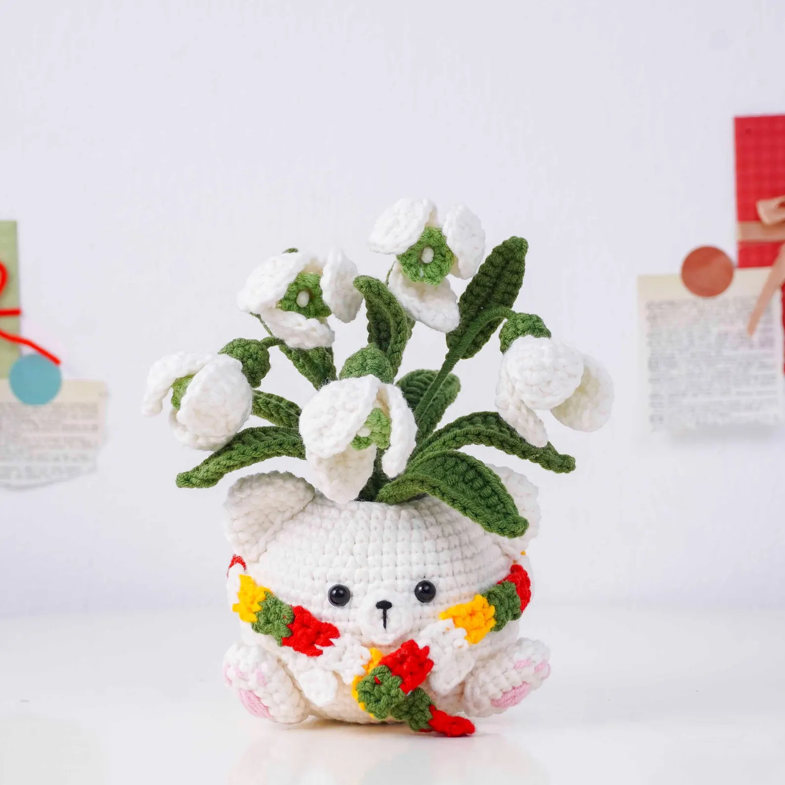 Christmas Bloom Buddies Crochet Patterns Bundle, Poinsettia Snowman Pot Pattern, Holly Santa Pot Pattern, Snowdrop Bear Pot Pattern
