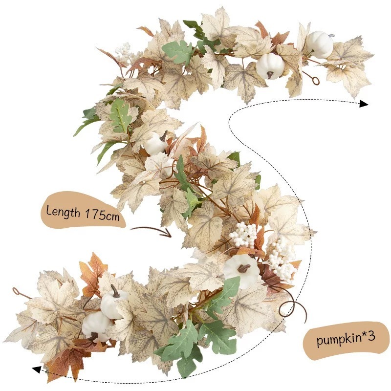Autumn Decorative Lights (Not Includes The Lights Stripes) 68.9 inch Maple Leaf Garland Fall Decorations For Home