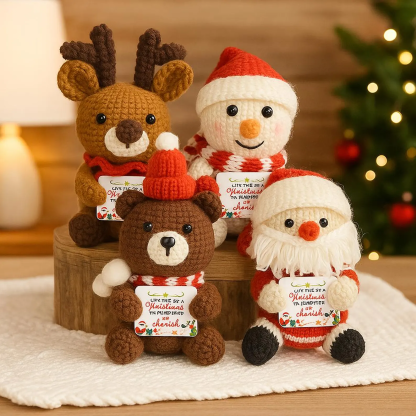 Handmade Crochet Christmas Plush Dolls - Santa/Reindeer/Snowman/Bear with Motivational Cards for Home Decor