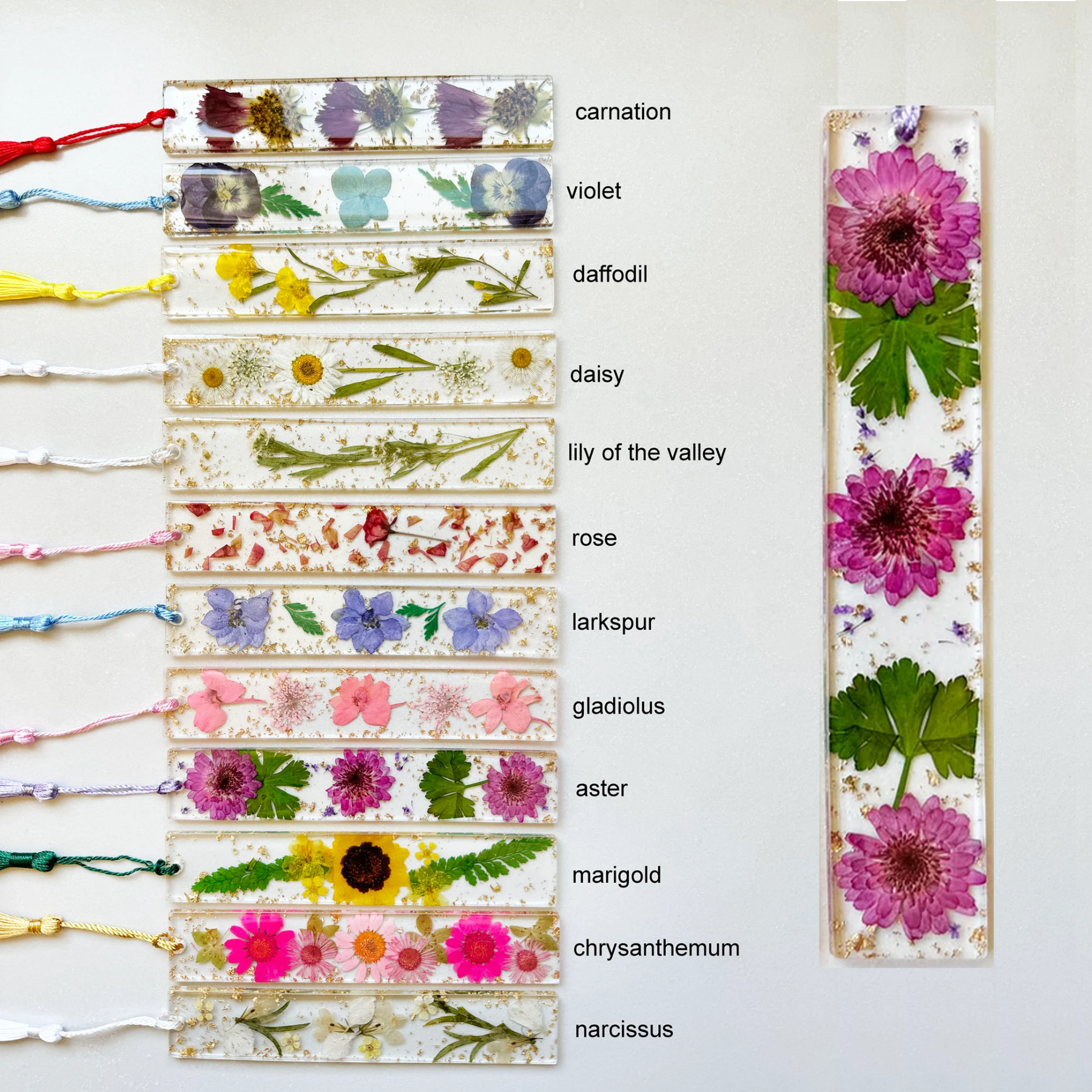 Personalized Name Resin Flowers 5.5 Inch Bookmark With Tassel Custom Gift 