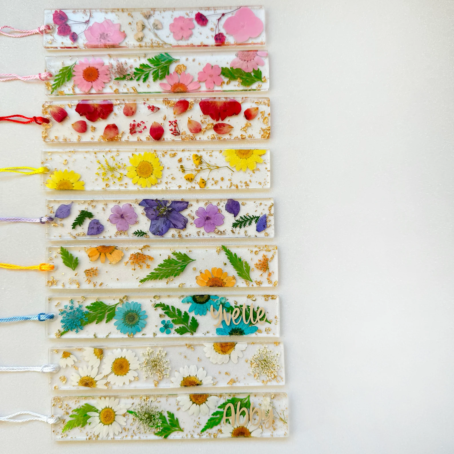 Personalized Name Resin Flowers 5.5 Inch Bookmark With Tassel Custom Gift 