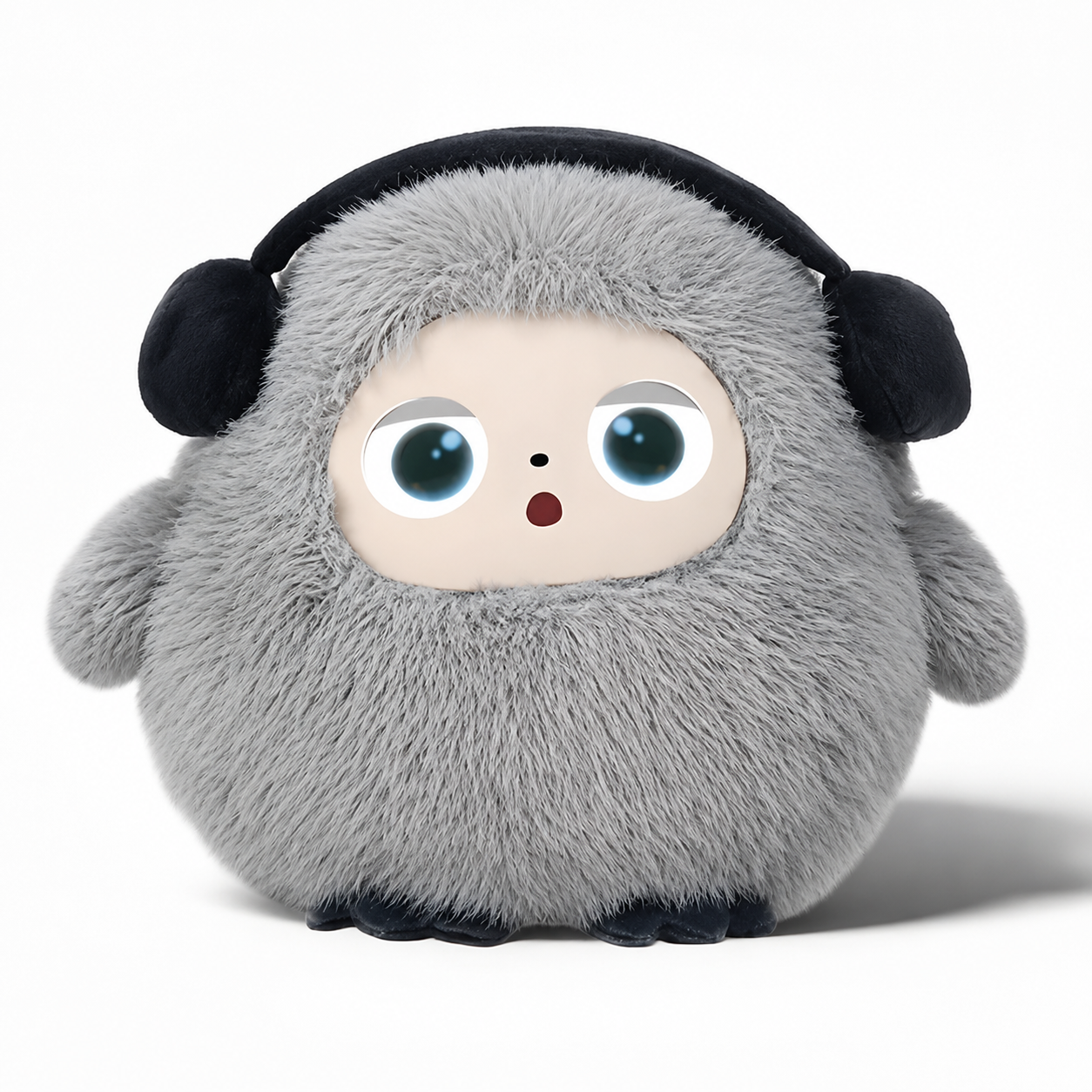 Fluffy Grey Plush With Headphones