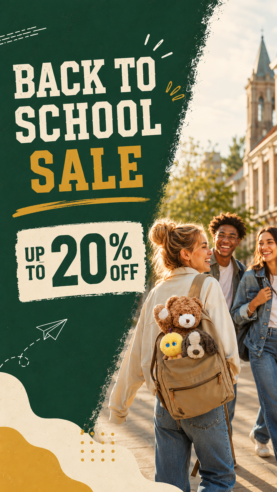 handmade crochet doll and AI dolls peeking out of a college freshman backpack back to school sales