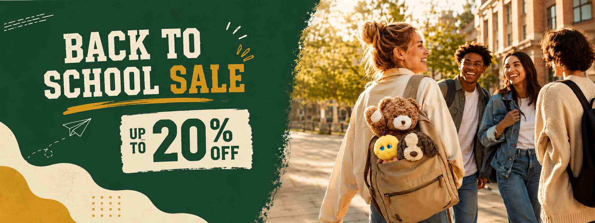 customized handmade doll and AI dolls peeking from college freshman backpack for back to school sale