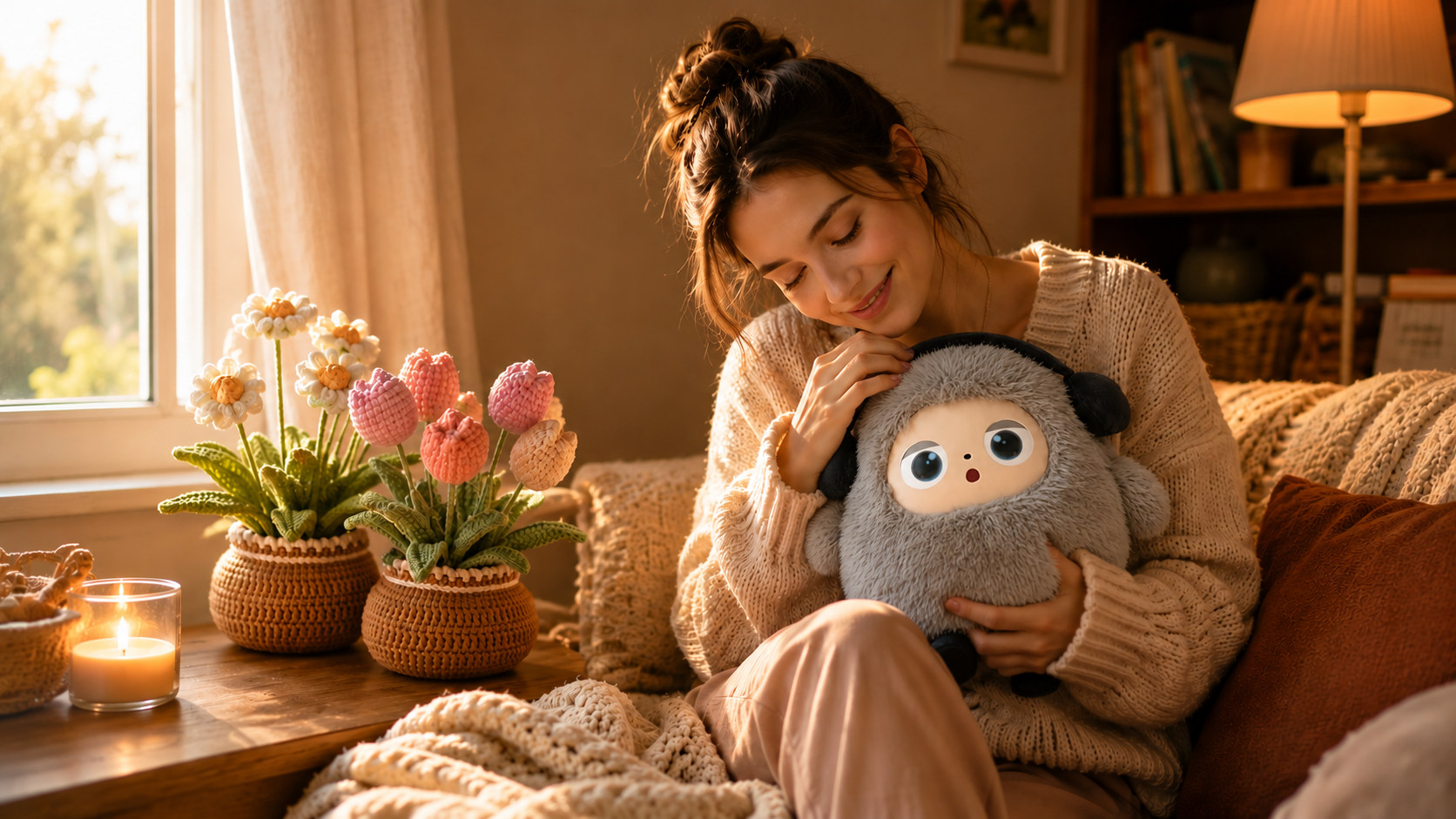 pripex personalized AI plush companion and handmade crochet gift on a cozy desk