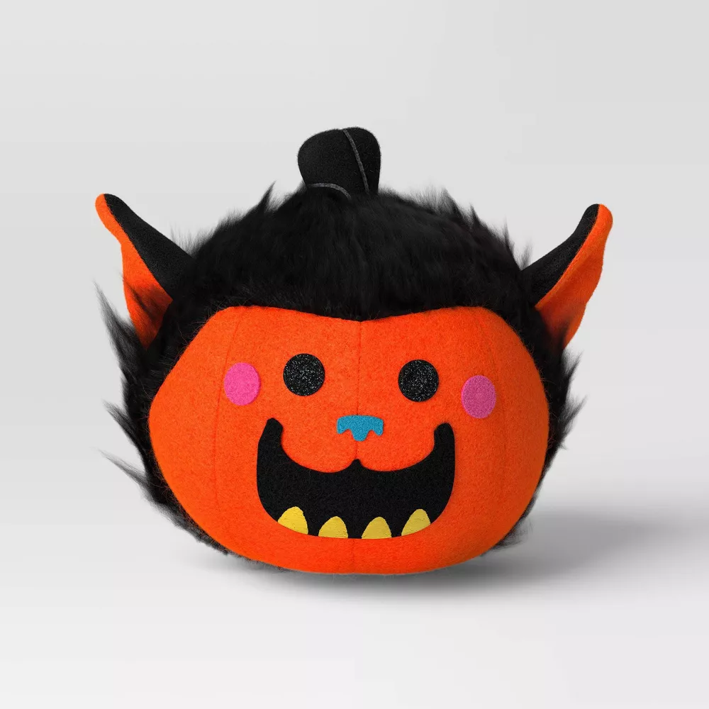 Orange Fabric Pumpkin & Werewolf Mini Sculpture Cute Handmade Halloween Decoration