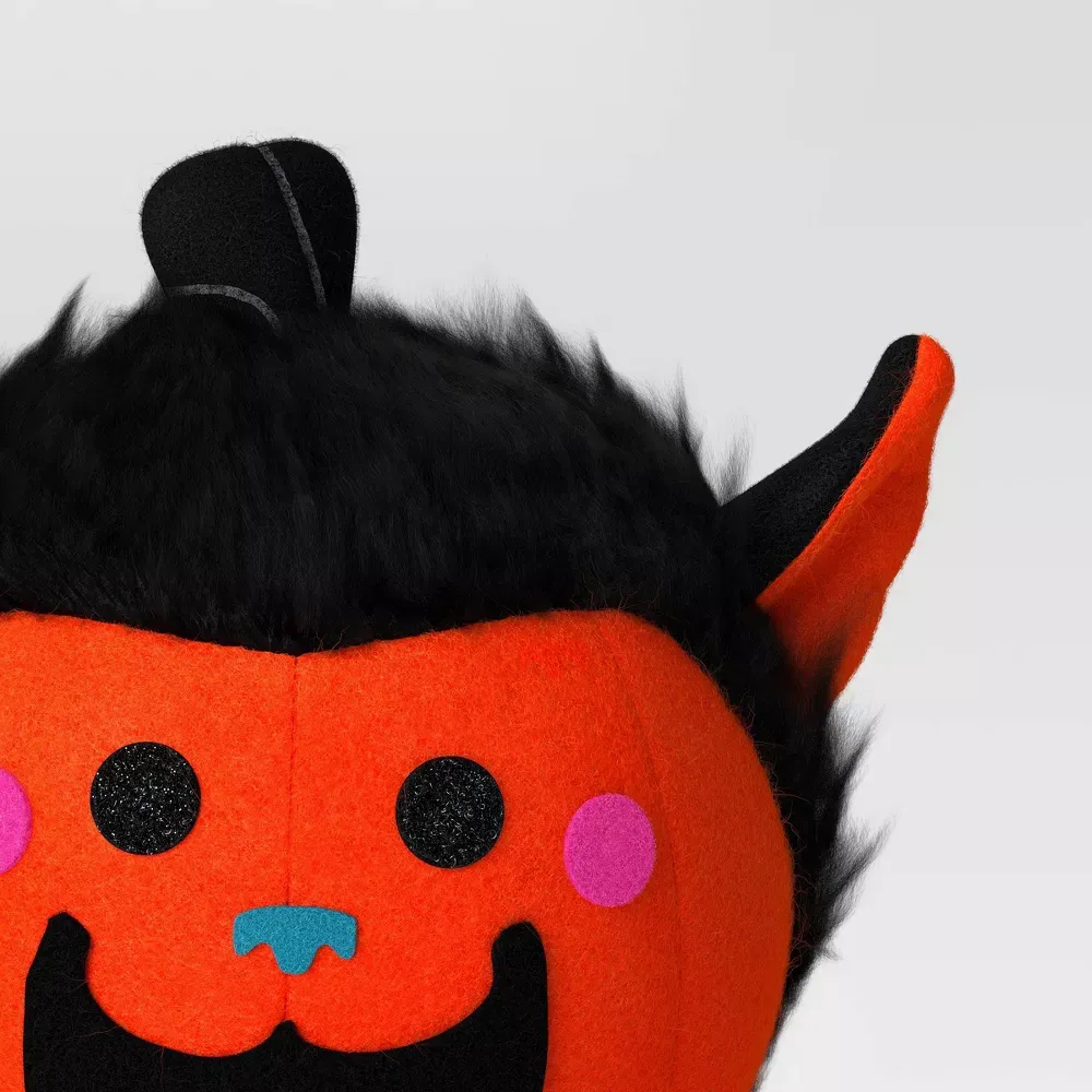 Orange Fabric Pumpkin & Werewolf Mini Sculpture Cute Handmade Halloween Decoration