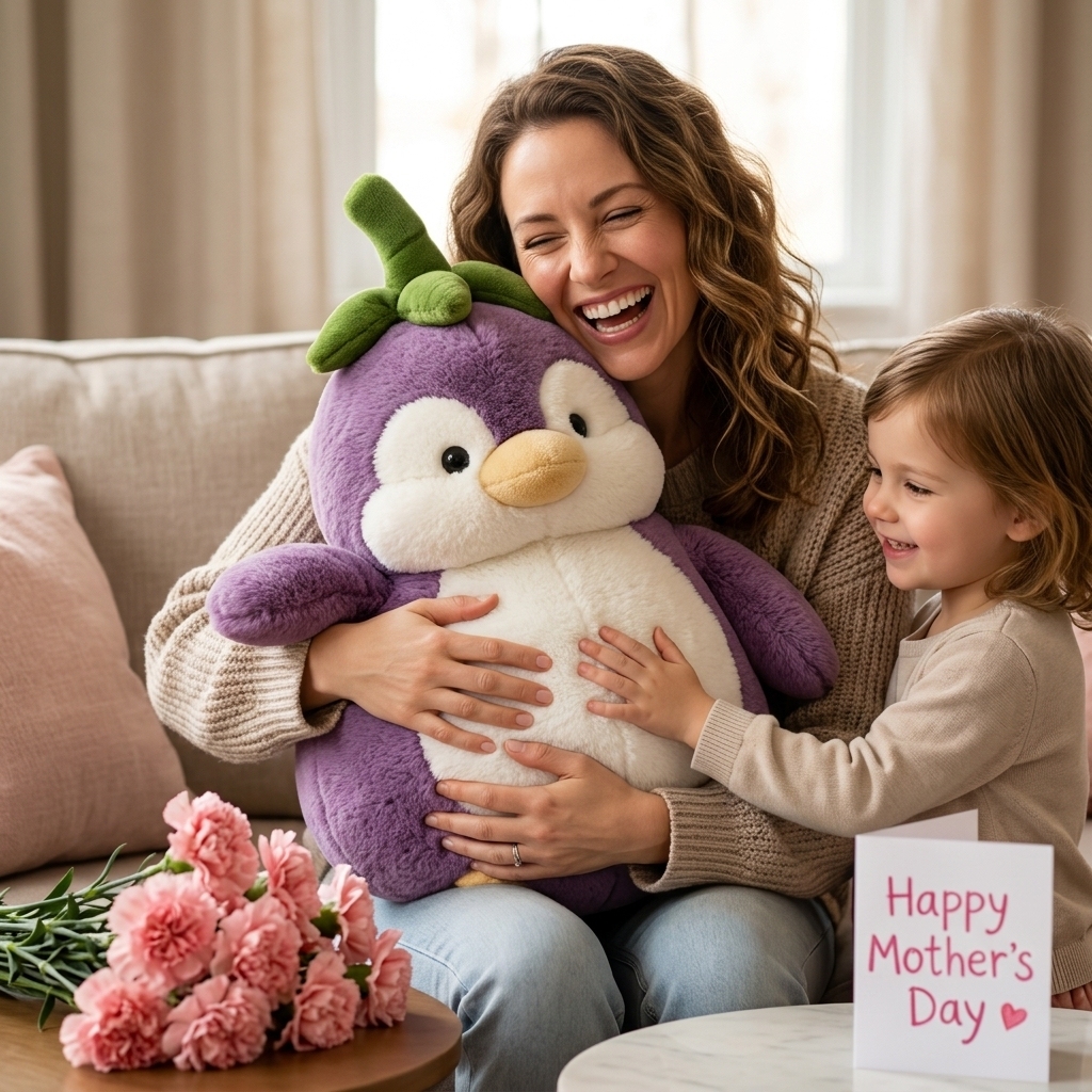 Ultra Soft Eggplant Penguin Plush Mothers Day Gift