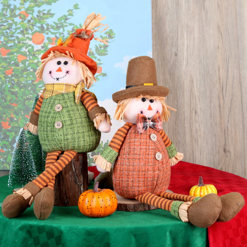 Sunflower Maple Leaf Rudolph Hanging Leg Scarecrow Doll Couple 2 Pack