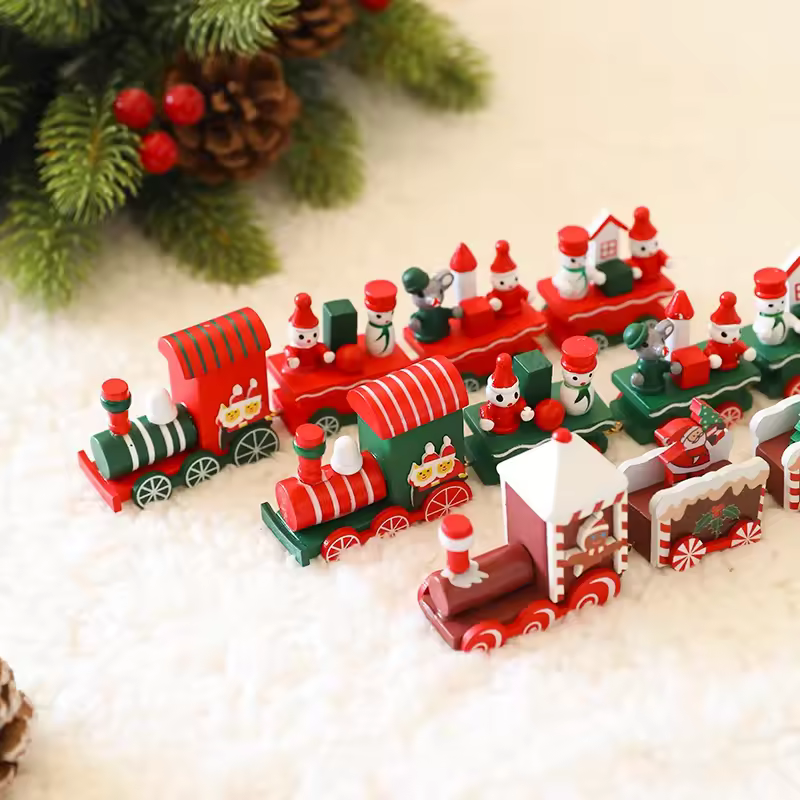 2025 Christmas Wooden Train Decor Table Ornament Cute Small Gift 
