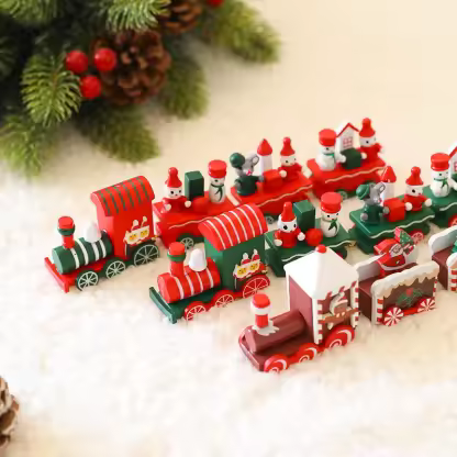 2025 Christmas Wooden Train Decor Table Ornament Cute Small Gift 