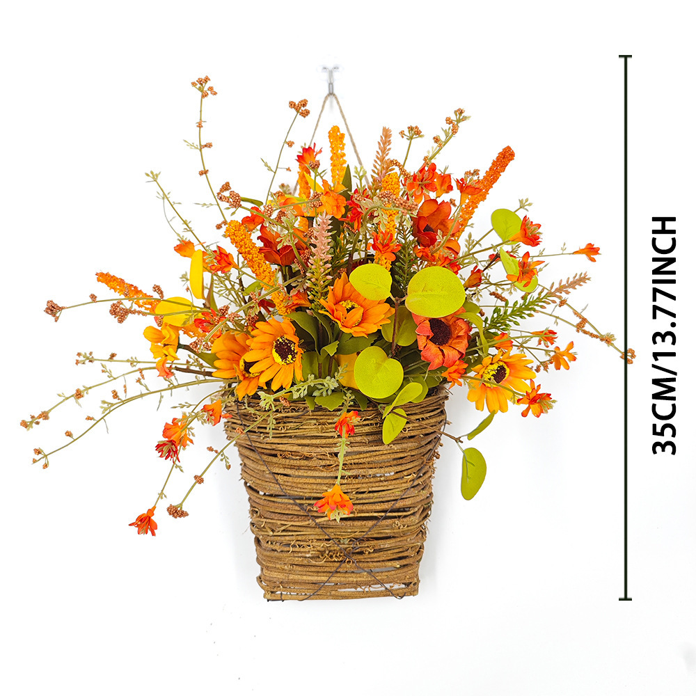 Thanksgiving Decorations Home Decor Sunflower Maple Leaf Rice Ear Door Basket Wreaths 13.8inch