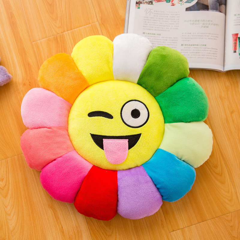 Colorful Sunflower Petals Plush Toy Floor Stand Cushion Doll Expression Pack Waist Backrest Doll Pillow-Apripex