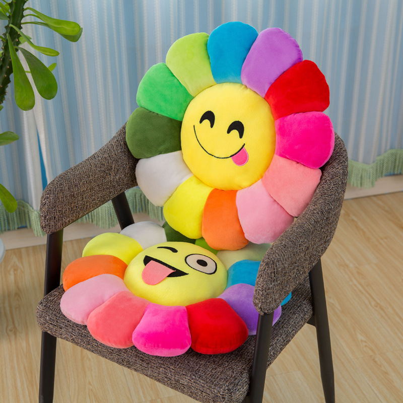 Colorful Sunflower Petals Plush Toy Floor Stand Cushion Doll Expression Pack Waist Backrest Doll Pillow-Apripex