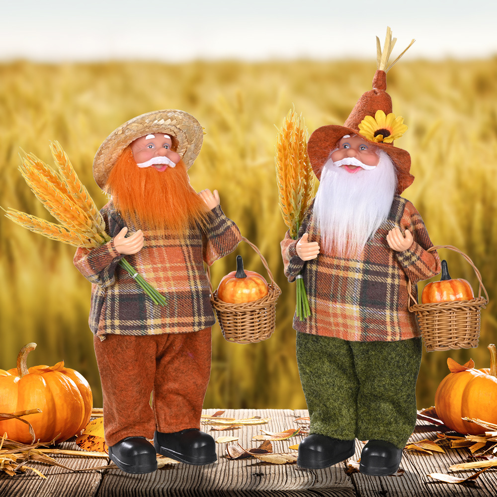  Wheat Carrying Basket Old Man Doll Pumpkin Ornaments-2pcs