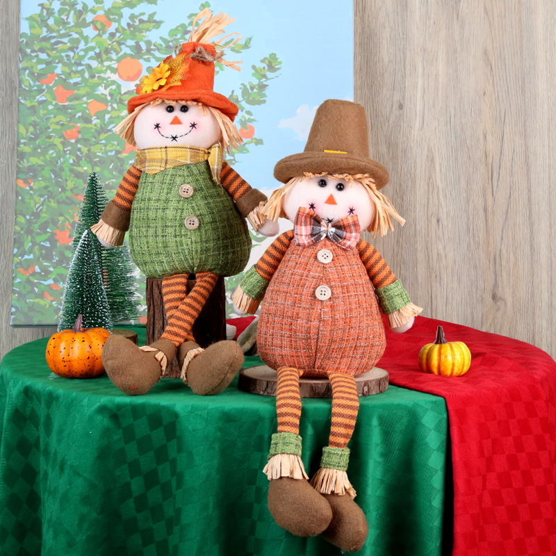 Sunflower Maple Leaf Rudolph Hanging Leg Scarecrow Doll Couple 2 Pack
