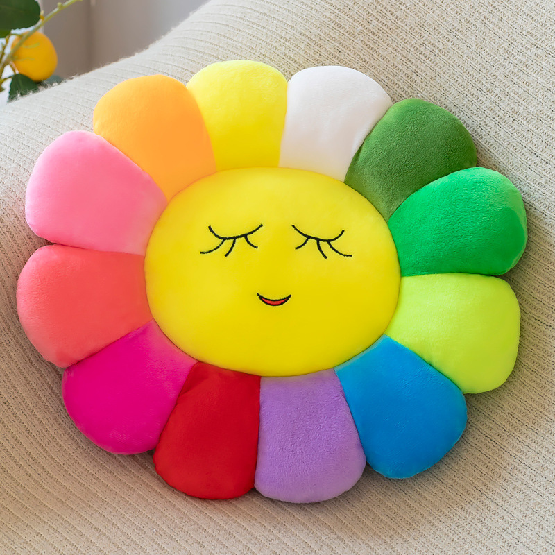Colorful Sunflower Petals Plush Toy Floor Stand Cushion Doll Expression Pack Waist Backrest Doll Pillow-Apripex