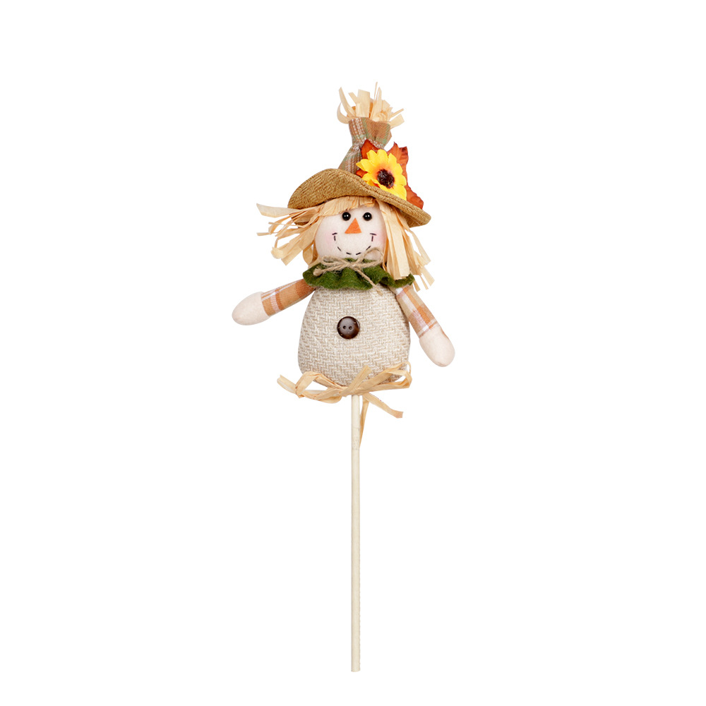 Thanksgiving Decorations Handmade Scarecrow Cartoon Wooden Stick Doll-Men