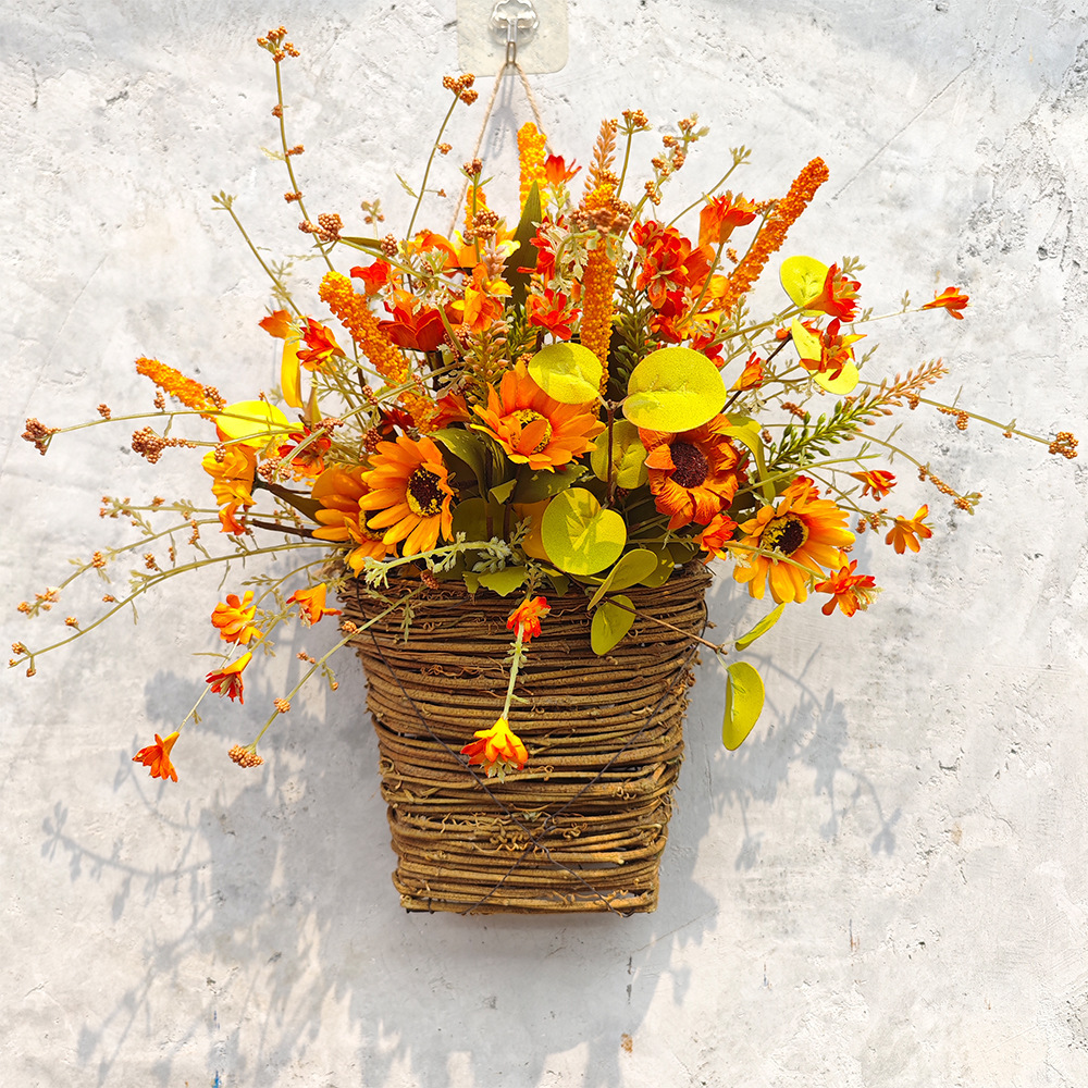 Thanksgiving Decorations Home Decor Sunflower Maple Leaf Rice Ear Door Basket Wreaths 13.8inch