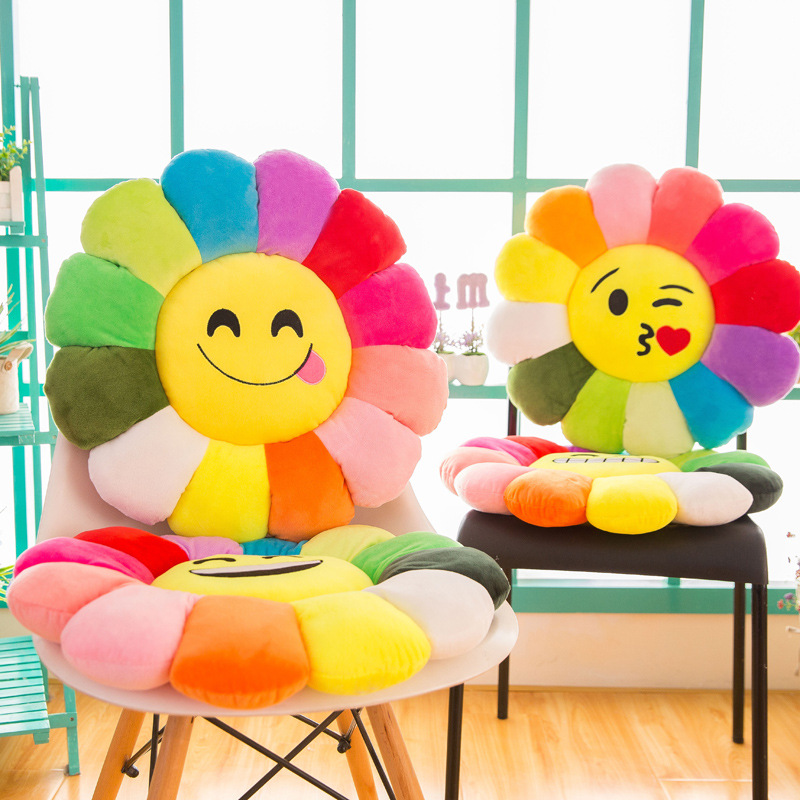 Colorful Sunflower Petals Plush Toy Floor Stand Cushion Doll Expression Pack Waist Backrest Doll Pillow-Apripex