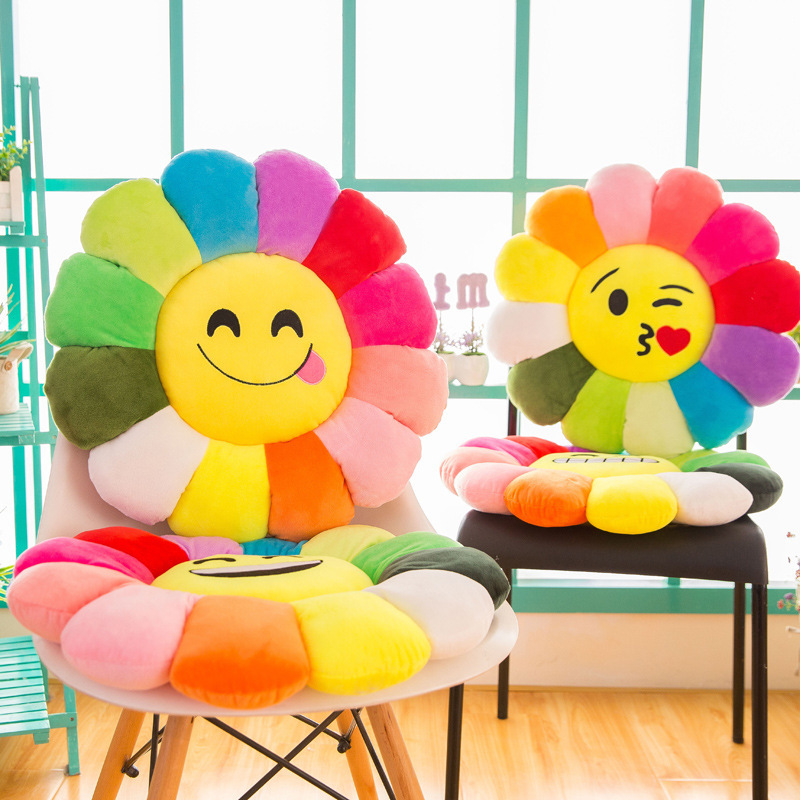 Colorful Sunflower Petals Plush Toy Floor Stand Cushion Doll Expression Pack Waist Backrest Doll Pillow-Apripex