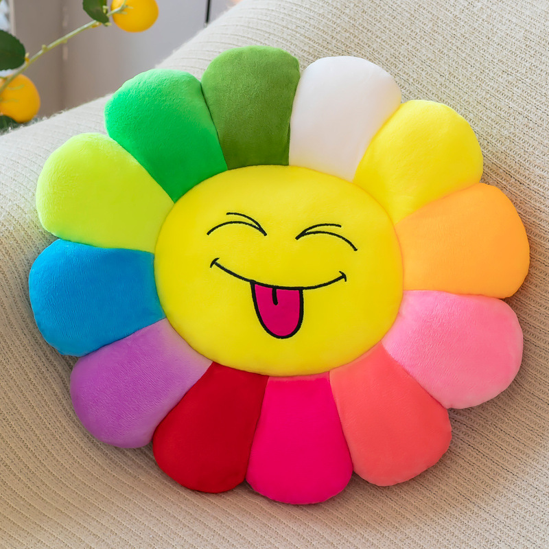 Colorful Sunflower Petals Plush Toy Floor Stand Cushion Doll Expression Pack Waist Backrest Doll Pillow-Apripex