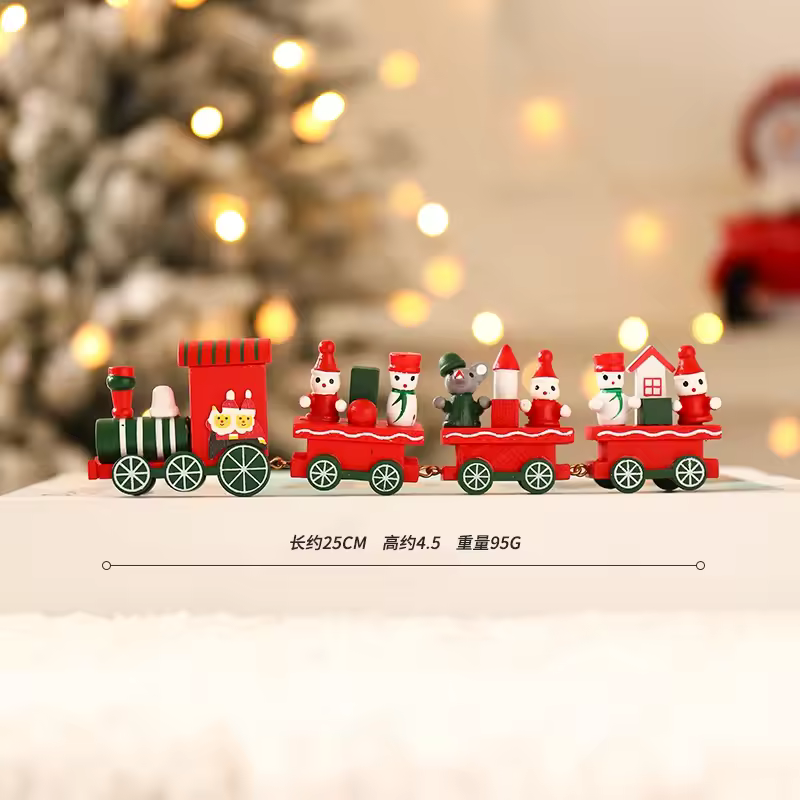 2025 Christmas Wooden Train Decor Table Ornament Cute Small Gift 