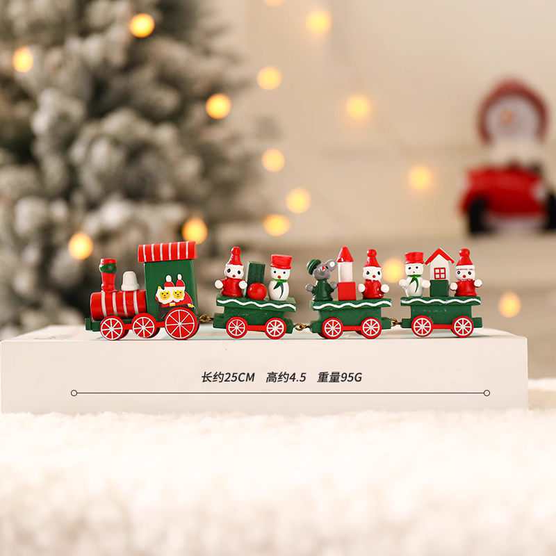 2025 Christmas Wooden Train Decor Table Ornament Cute Small Gift