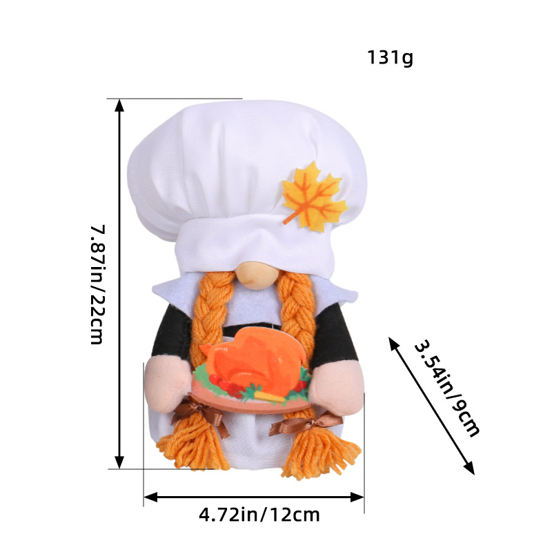 Thanksgiving Decorations Home Decor Chef & Gift Box Hat Gnome Hold Pumpkin Plush Doll 2pcs