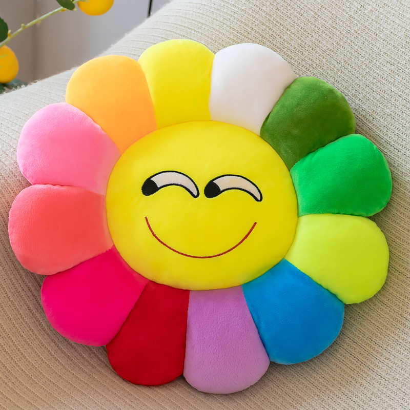 Colorful Sunflower Petals Plush Toy Floor Stand Cushion Doll Expression Pack Waist Backrest Doll Pillow-Apripex