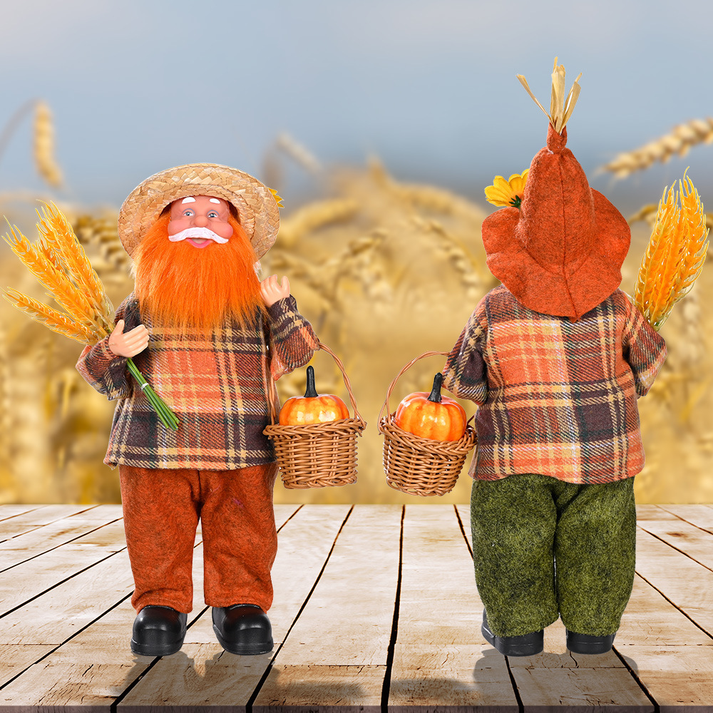  Wheat Carrying Basket Old Man Doll Pumpkin Ornaments-2pcs