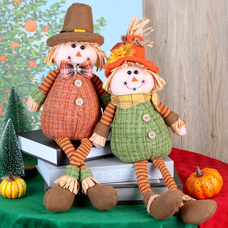Sunflower Maple Leaf Rudolph Hanging Leg Scarecrow Doll Couple 2 Pack
