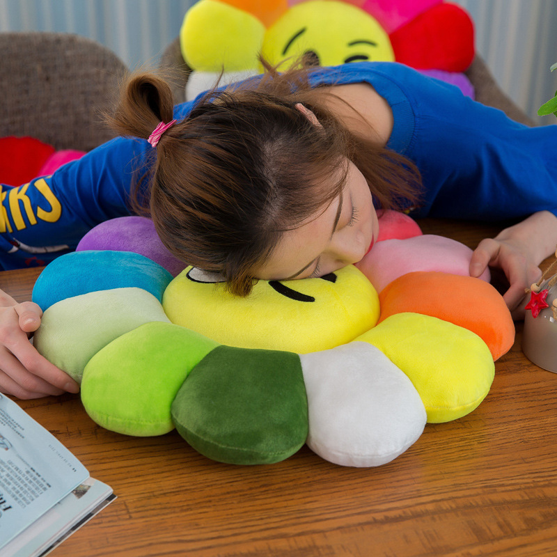 Colorful Sunflower Petals Plush Toy Floor Stand Cushion Doll Expression Pack Waist Backrest Doll Pillow-Apripex