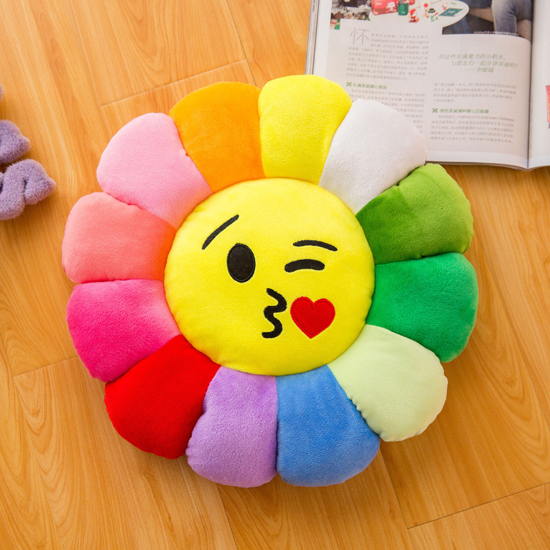 Colorful Sunflower Petals Plush Toy Floor Stand Cushion Doll Expression Pack Waist Backrest Doll Pillow-Apripex