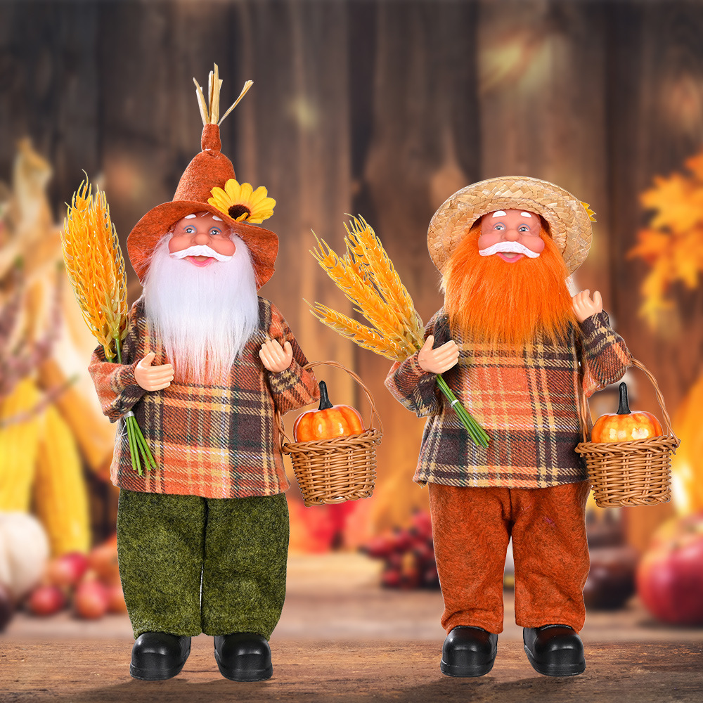  Wheat Carrying Basket Old Man Doll Pumpkin Ornaments-2pcs