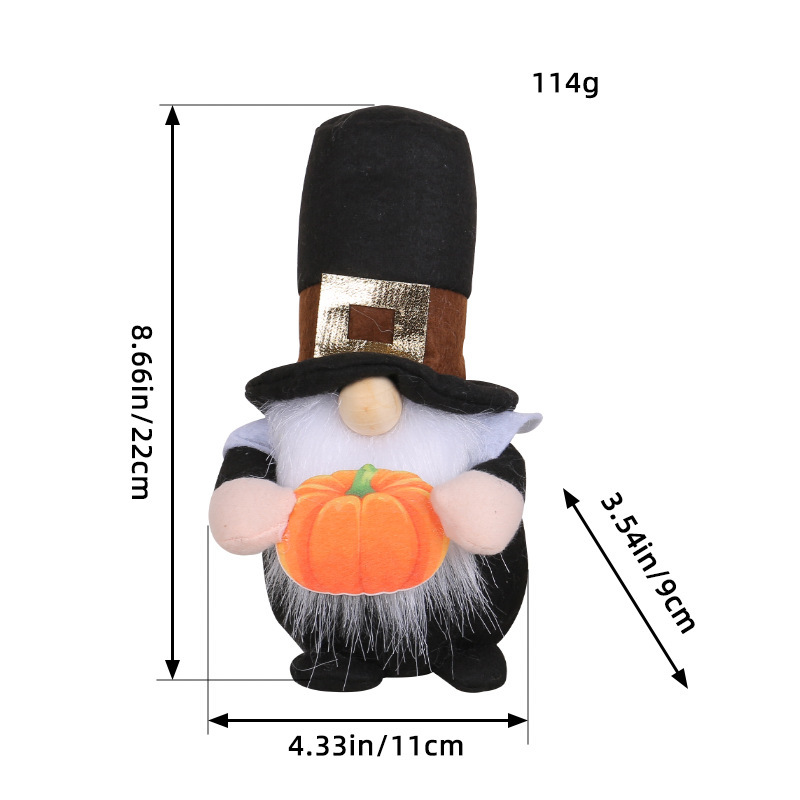 Thanksgiving Decorations Home Decor Chef & Gift Box Hat Gnome Hold Pumpkin Plush Doll 2pcs