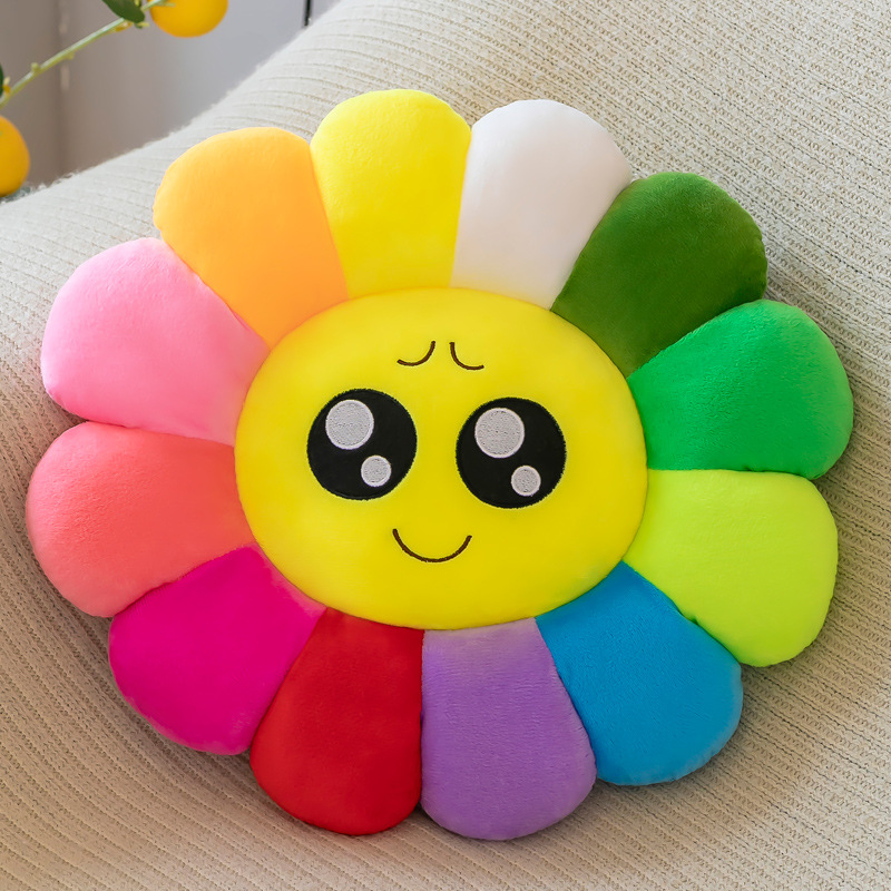 Colorful Sunflower Petals Plush Toy Floor Stand Cushion Doll Expression Pack Waist Backrest Doll Pillow-Apripex