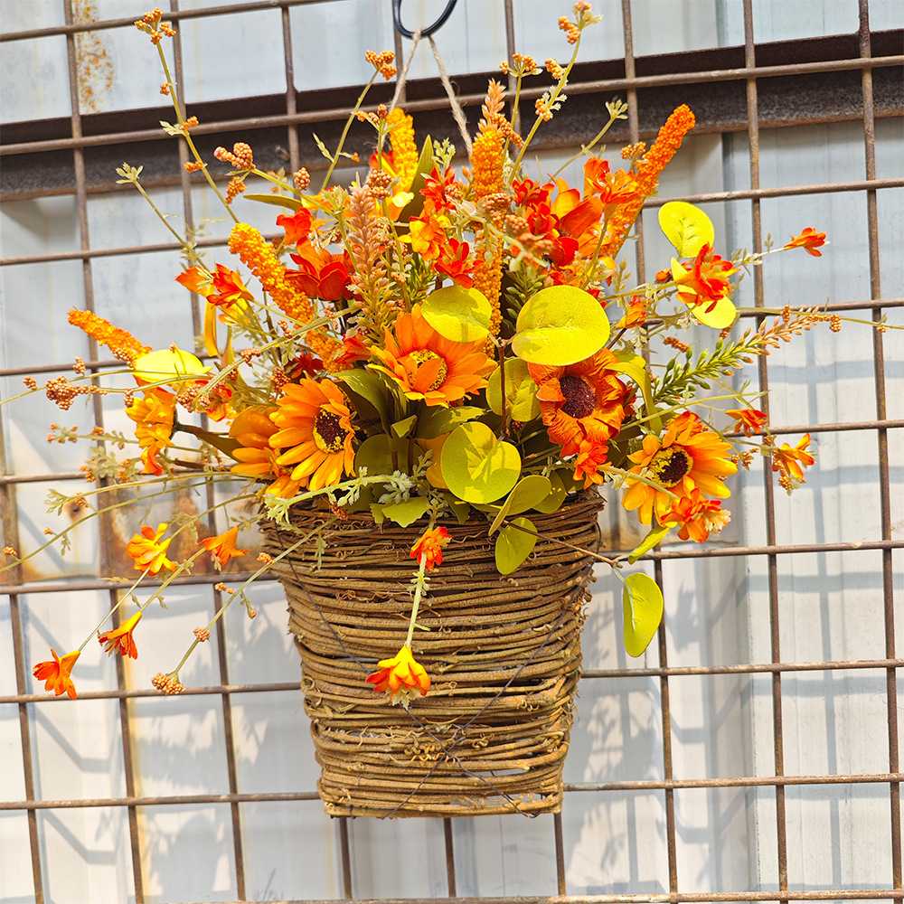 Thanksgiving Decorations Home Decor Sunflower Maple Leaf Rice Ear Door Basket Wreaths 13.8inch