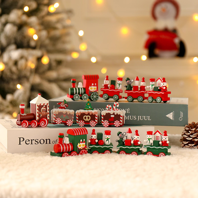 2025 Christmas Wooden Train Decor Table Ornament Cute Small Gift 