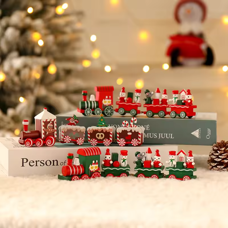 2025 Christmas Wooden Train Decor Table Ornament Cute Small Gift 