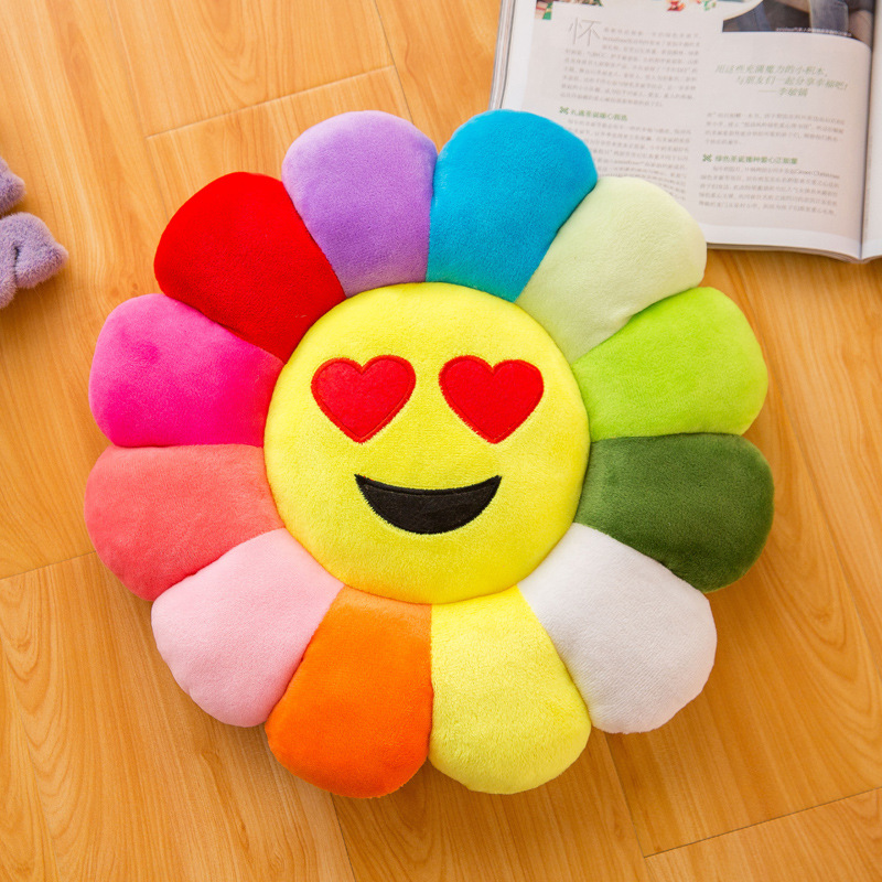 Colorful Sunflower Petals Plush Toy Floor Stand Cushion Doll Expression Pack Waist Backrest Doll Pillow-Apripex