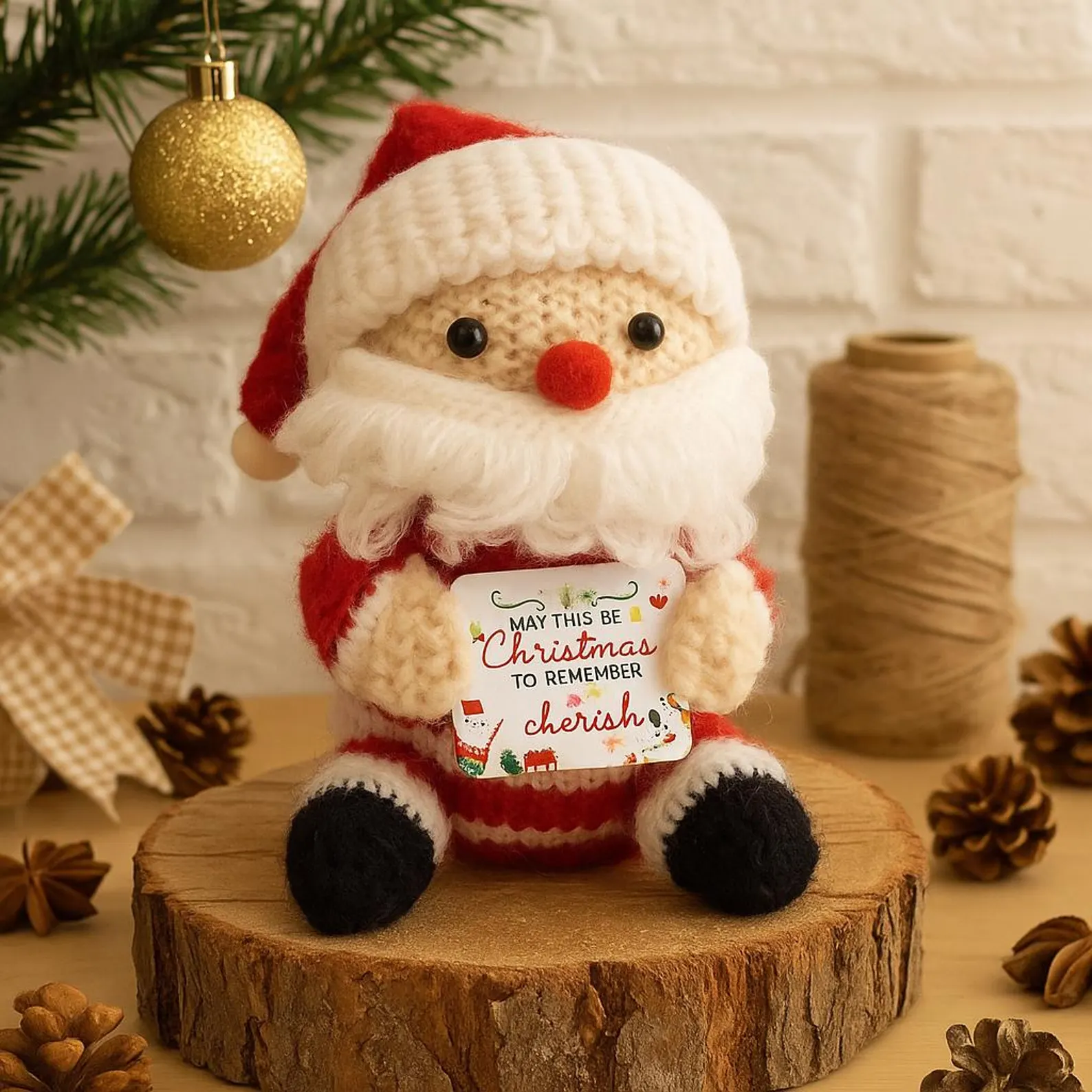 Handmade Crochet Christmas Plush Dolls - Santa/Reindeer/Snowman/Bear with Motivational Cards for Home Decor